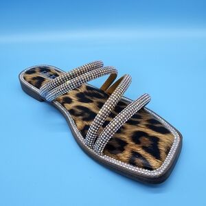 Leopard Print Rhinestone Sandals